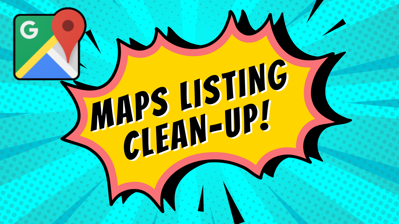 "Maps Listing Clean-Up" service image in classic comic book style.