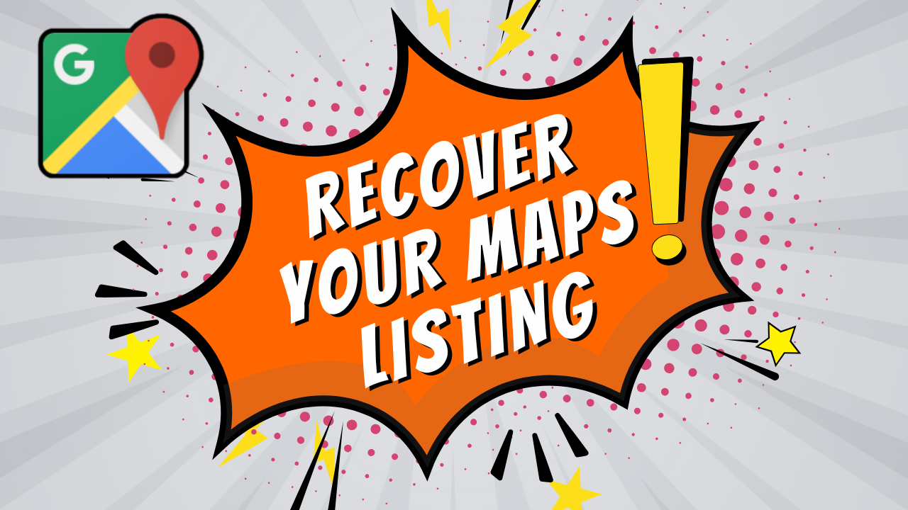 "Recover Your Maps Listing" service image in classic comic book style.